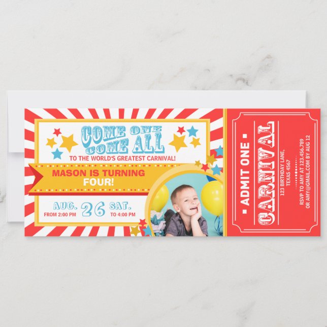 Circus Karneval Geburtstagseintrittskarte Boy Einladung (Vorderseite)