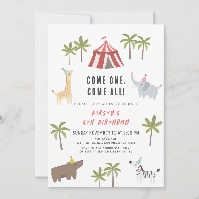 Circus Karneval Party Tiere Kindergeburtstag Einladung (Vorderseite)