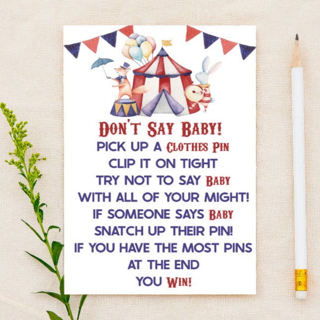 Circus Karneval Sage nicht Baby! Baby Shower Game Briefpapier (Von Creator hochgeladen)