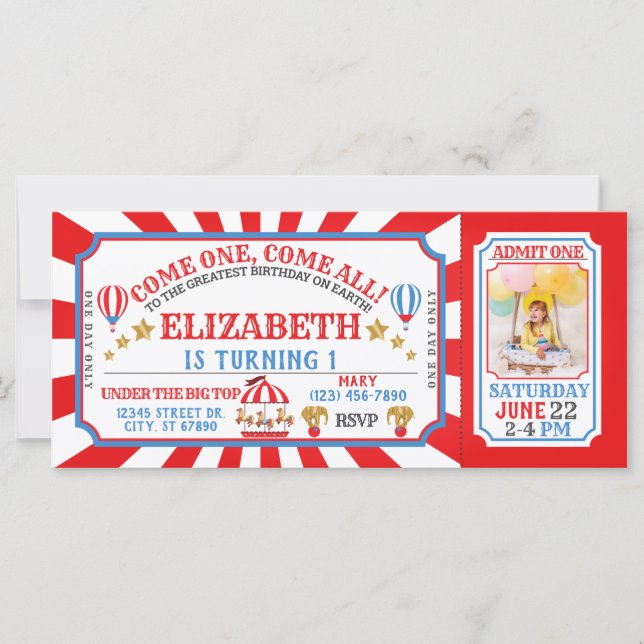 Circus Karneval Ticket zum Geburtstag Einladung (Vorderseite)