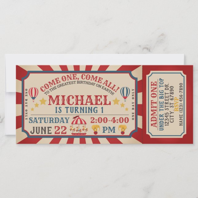 Circus Karneval Ticket zum Geburtstag Einladung (Vorderseite)