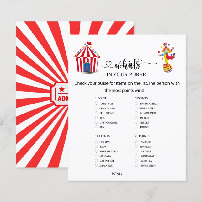 Circus Karneval Was ist in Ihrer Handtasche? (Vorne/Hinten)