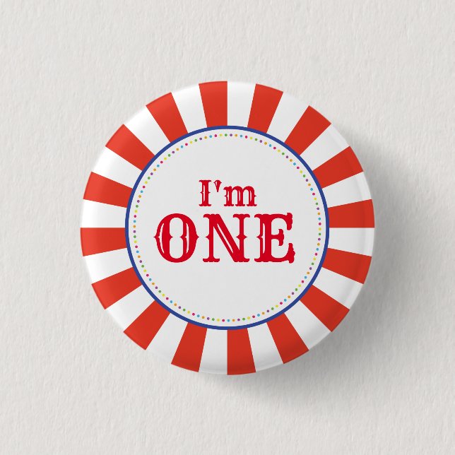 Circus Niedlich Colorful 1. Geburtstag Party Thema Button (Vorderseite)