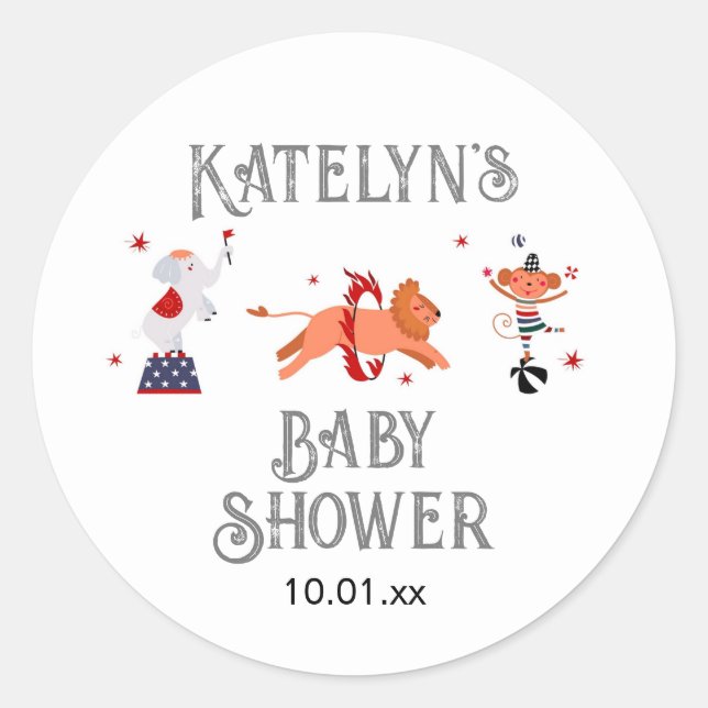 Circus oder Carnival Baby Dusche Runder Aufkleber (Vorderseite)