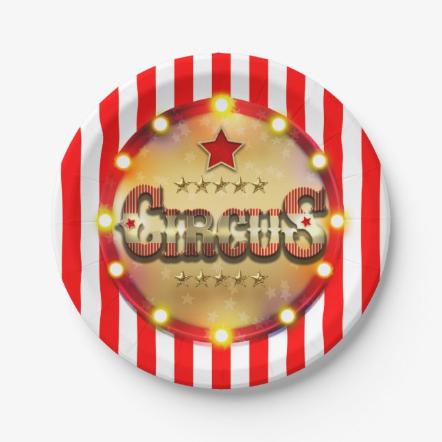 Circus Party Event Red White Gold Strip Chic Pappteller (Vorderseite)