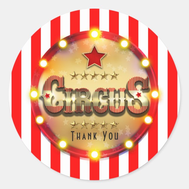 Circus Party Event Red White Gold Strip Gefallen Runder Aufkleber (Vorderseite)