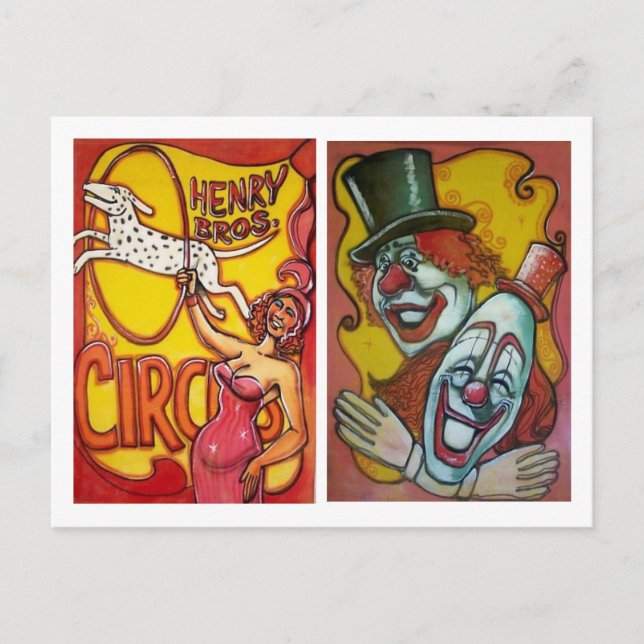 Circus Poster Postkarte - Hunde und Clowns (Vorderseite)