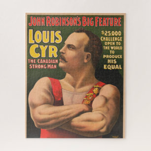 Circus Poster zeigt Louis Cyr mit überquerten Waff