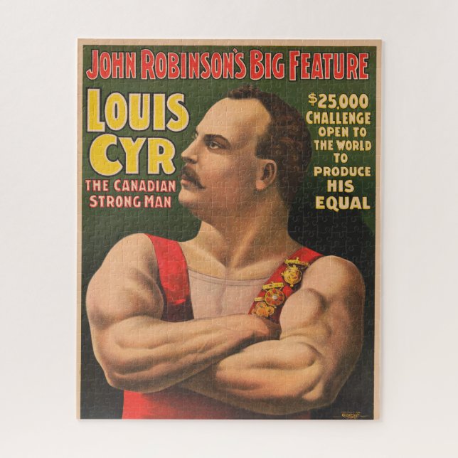 Circus Poster zeigt Louis Cyr mit überquerten Waff (Vertikal)