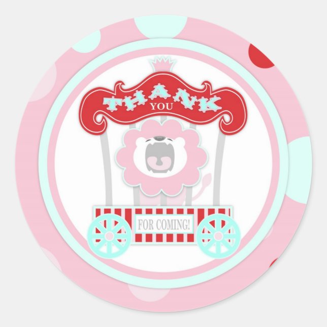 Circus Roaring Lion Birthday Pink Runder Aufkleber (Vorderseite)