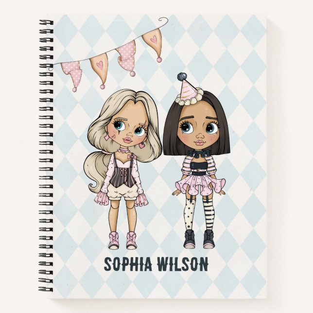 Circus School Pink Harlequin Girls Notebook Notizbuch (Vorderseite)