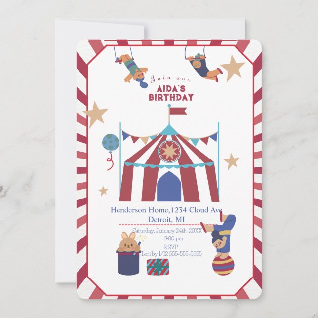 Circus Spektakuläre Einladung zum Geburtstag (Vorderseite)