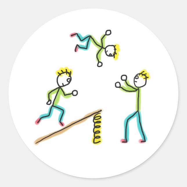 Circus Stickmen Acrobats Runder Aufkleber (Vorderseite)