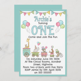 Circus Themed 1st Birthday Invitation