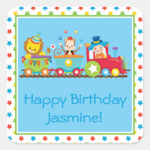 Circus Train   Clown   Lion   Affe   Personalisier Quadratischer Aufkleber