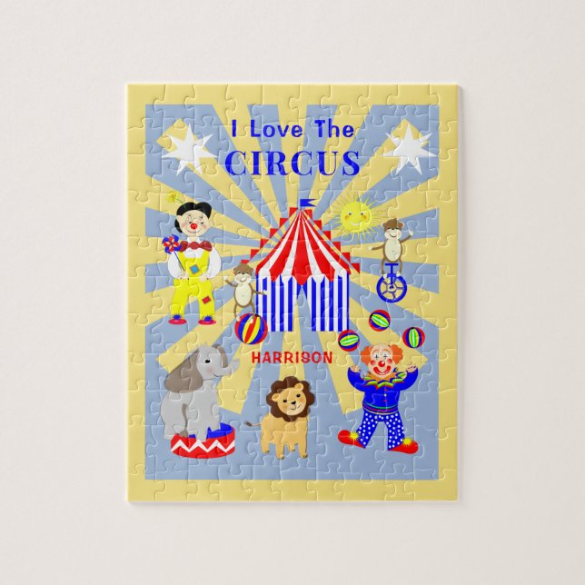 Circus Zelt Cartoon Clowns & Tiere Personalisiert (Vertikal)