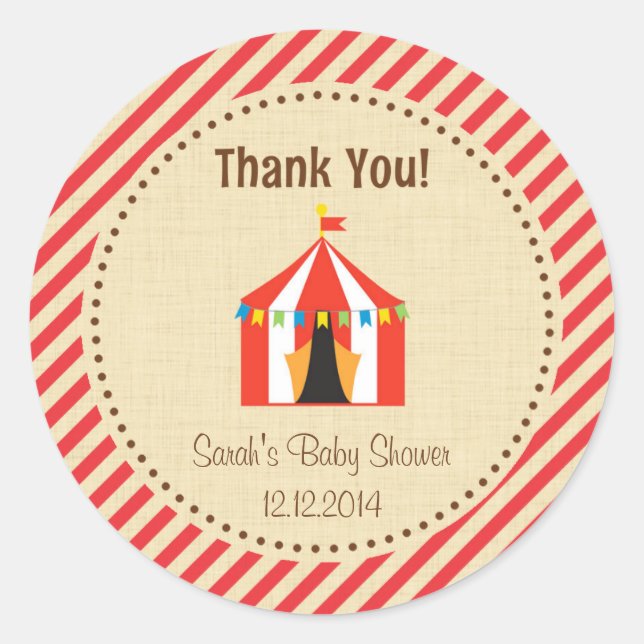 Circus Zent Babydusche Aufkleber Rote Streifen (Vorderseite)