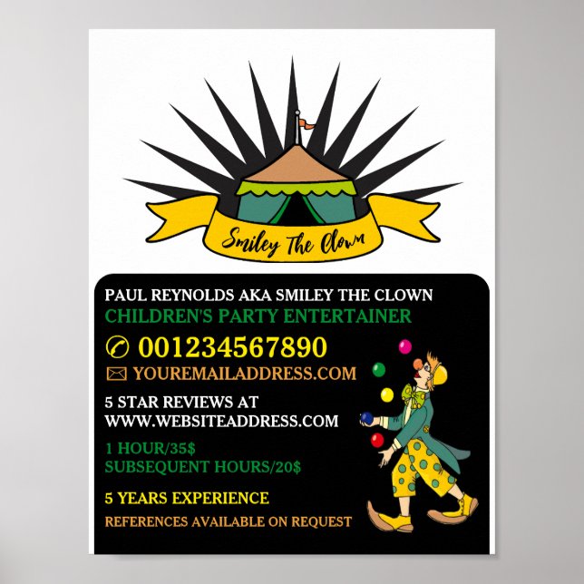 Circus Zent Clown, Kinder Entertainer, Clownwerbun Poster (Vorne)