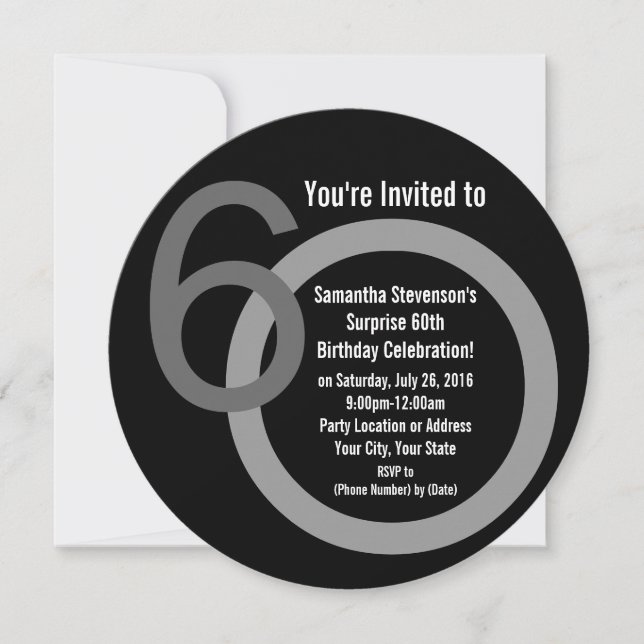 Cirle Round Numbers 60th Birthday Party Invitation (Devant)