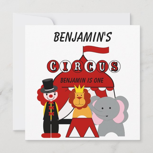 Cirque blanc et rouge personnalisé Invitation d'an (Devant)