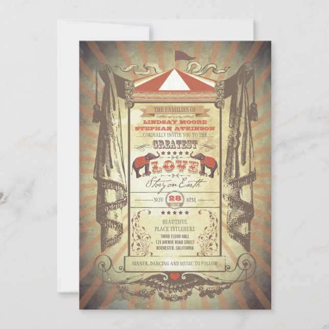 Cirque du Carnaval des éléphants Invitations de ma (Devant)