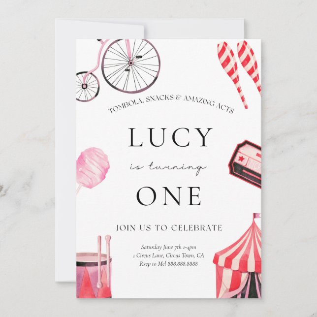 Cirque Invitation Anniversaire Pour Fille (Devant)