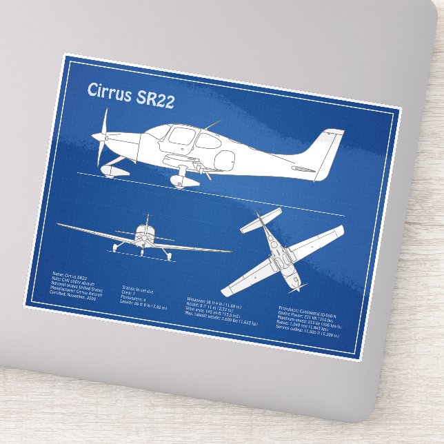 Cirrus SR22 - Flugzeugherstellungspläne für Zeichn Aufkleber (Detail)