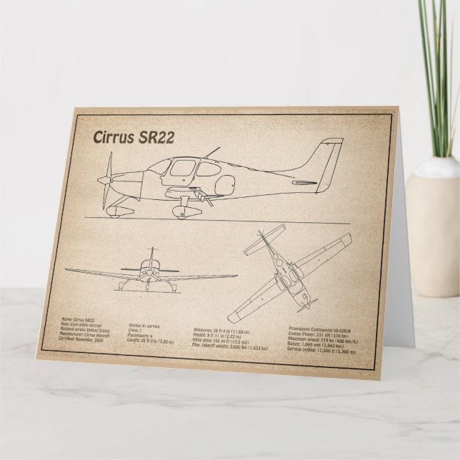 Cirrus SR22 - Flugzeugherstellungspläne für Zeichn Dankeskarte (Vorderseite)