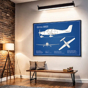 Cirrus SR22 - Flugzeugherstellungspläne für Zeichn Poster
