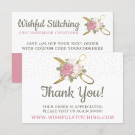 Ciseaux à coudre en or Merci Shabby carte florale