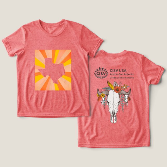 CISV Austin Dekorative Rinder Schädelkid Tri-Blend Shirt (Design Vorderseite & Rückseite)