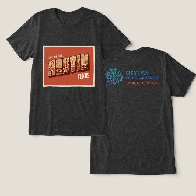 CISV Austin Grüße Herren Tri-Blend Shirt (Design Vorderseite & Rückseite)