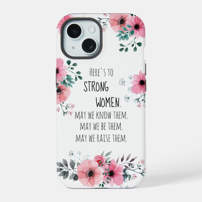 Citation de femmes fortes Aquarelle fleurs roses  (Verso)