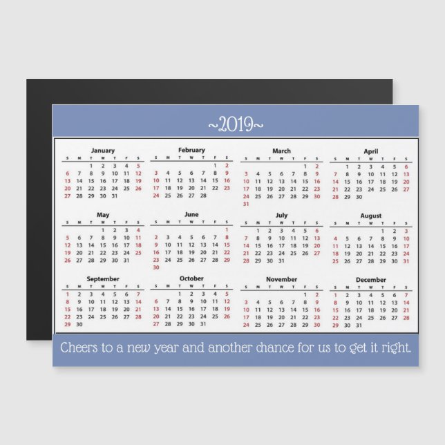 Citation du Nouvel An 2019 Calendrier Magnet (Devant / Derrière)