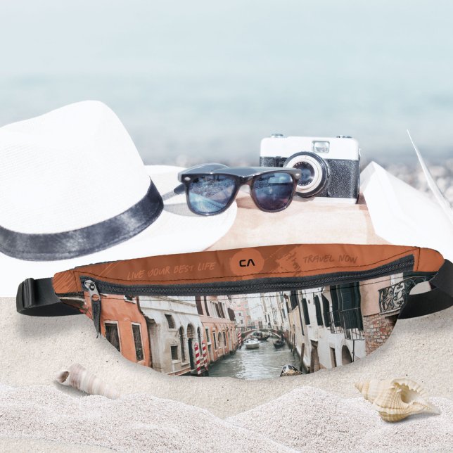 Citations de voyage Monogramme Votre photo Boho Ru (Travel Quotes Monogram Your Photo Boho Rust Fanny Pack ©Susanne Sachers - Sunny Wanderlust 🌞✈️)