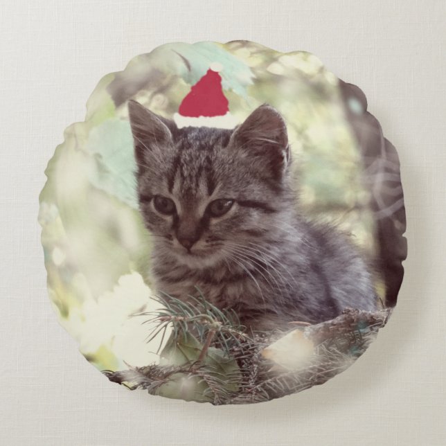 Cite Kitten Brushed Polyester Rundkissen Rundes Kissen (Vorderseite)