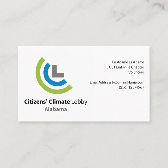 Citizens Climate Lobby Alabama Visitenkarte (Vorderseite)