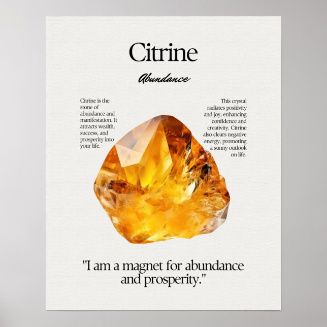 Citrine Gem Crystal Bedeutung Karte Poster (Vorne)