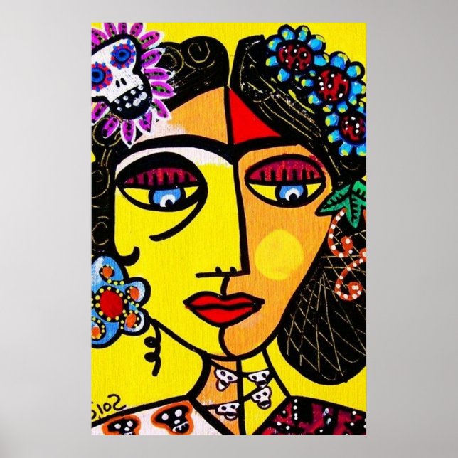 Citrine Sugar Skull Mexican Lady Poster (Vorne)