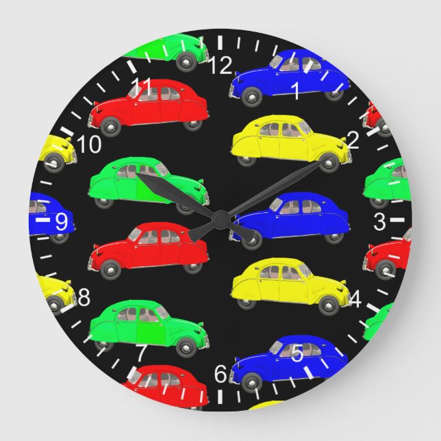 Citroen 2 CV Muster im 50. Stil Große Wanduhr (Vorderseite)