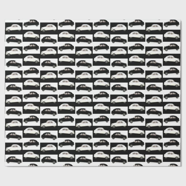 Citroen 2 CV Schwarz und Weiß Geschenkpapier (Flach)