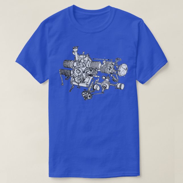 Citroen-2CV-Motor explodiert zeichnend T-Shirt (Design vorne)