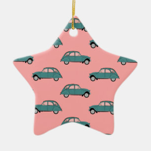 Citroen 2CVs - Green on Pink - Cars Keramikornament