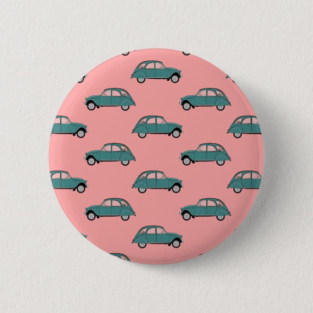 Citroen 2CVs - Grün auf Rosa - Autos Button (Vorderseite)