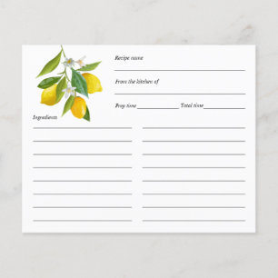 Citron à thème, carte de recette personnalisée