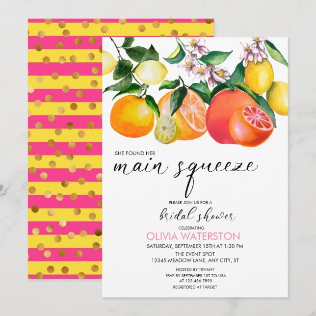Citron | Agrumes | Invitations de douche nuptiale (Devant / Derrière)