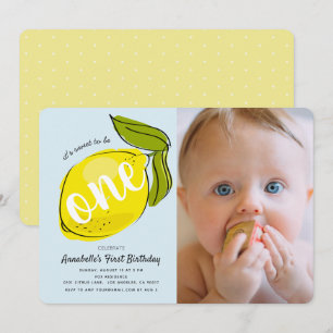 Citron Bébé Bleu Photo 1er anniversaire Invitation