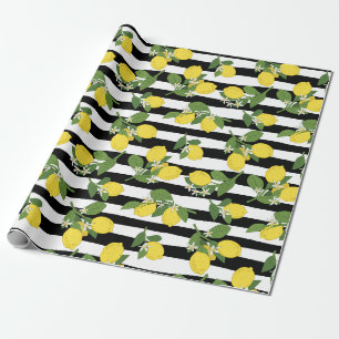 Citron Citrons Jaune Rayures Noires Papier Cadeau