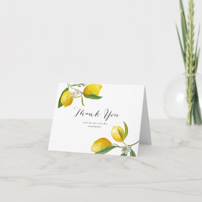 Citron Citrus thème Douche nuptiale merci cartes (Devant)