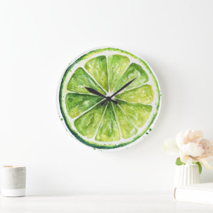 Citron Citrus Vert Tranche de Fruit Horloge Ronde